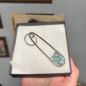 Silver and Turquoise Safety Pin Brooch